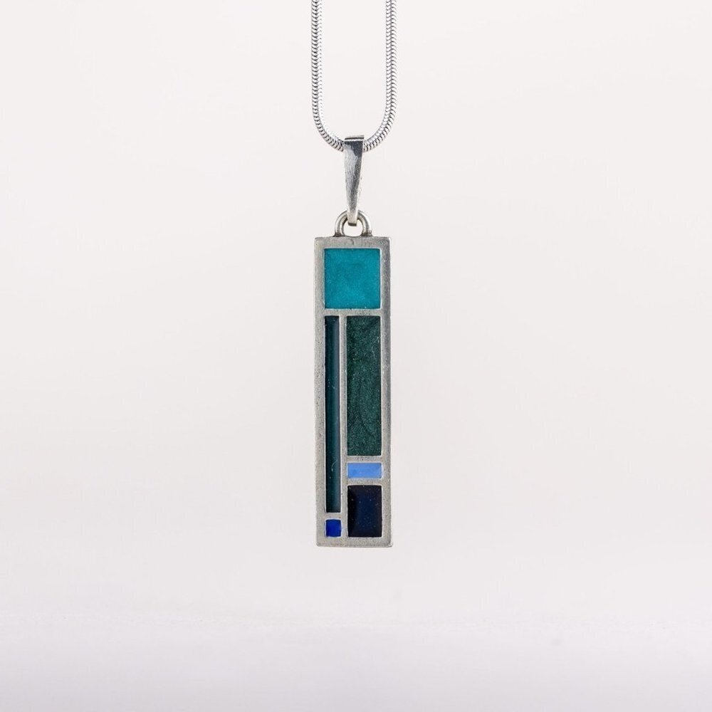 Frank Lloyd Wright style necklace in a variety of blues.  New in Box